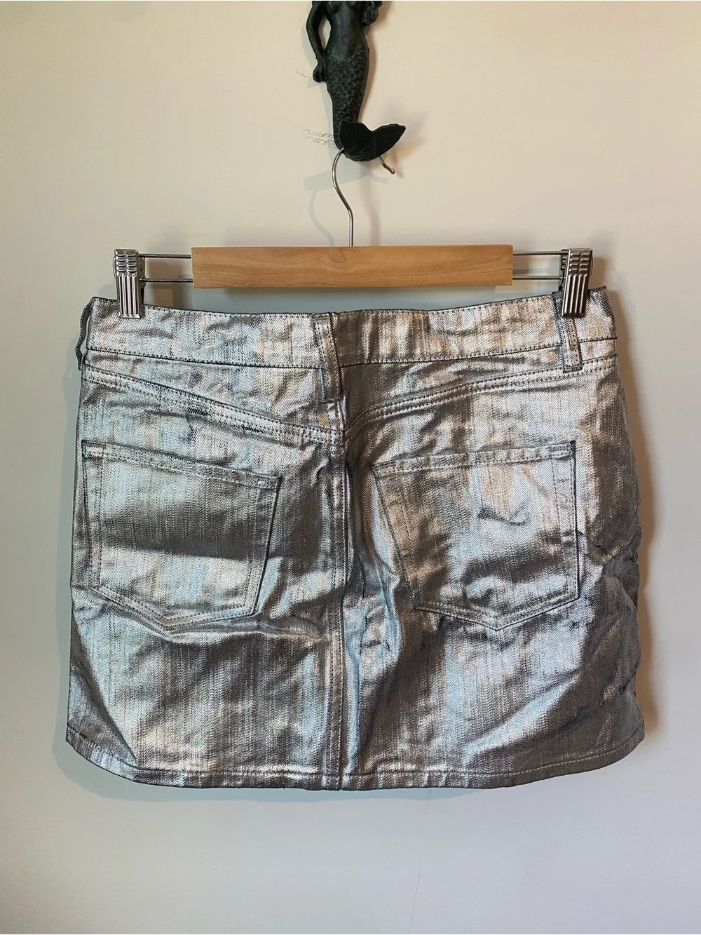 Frame Denim Metallic Silver Mini Skort